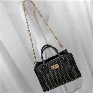 MARC NEW YORK! BLACK BRUSHED FINISH FAUX LEATHER, GOLD JEWEL STUDDED  HAND BAG!